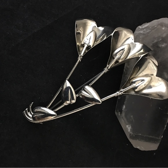 925 Sterling Silver Flower Heart Brooch Pin Vintage Valentine - Picture 5 of 10